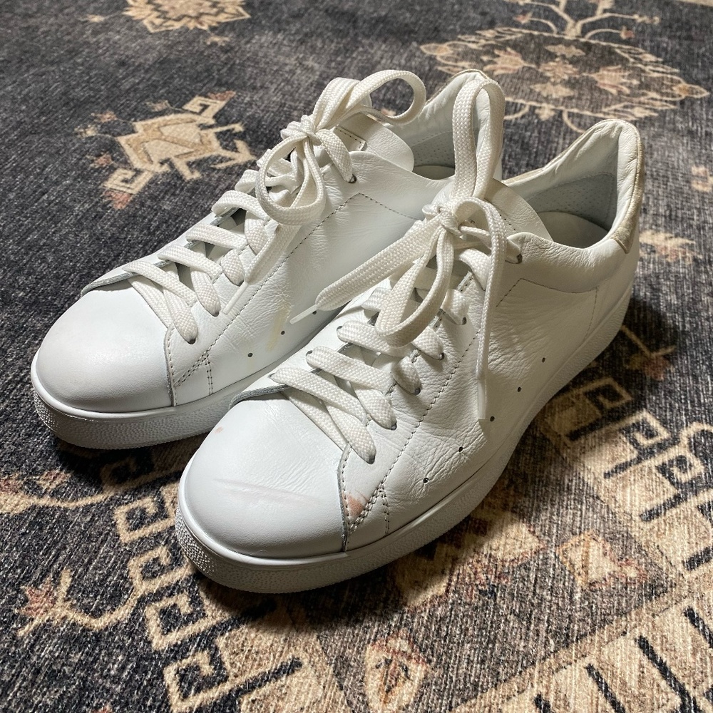 Too Boot New York Women White Leather Silver Heel Lace-Up Sneaker Size 8.5